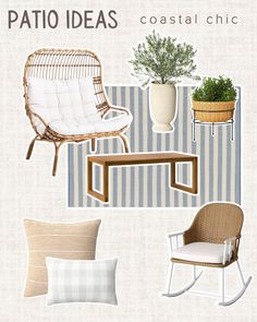 Small patio decor ideas. Striped outdoor rug with outdoor sectional Mosquito Net Canopy, Farmhouse Patio