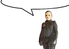 a drawing of a woman with an empty speech bubble above her head, in front of a white background