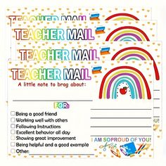 the teacher mail is filled with colorful rainbows