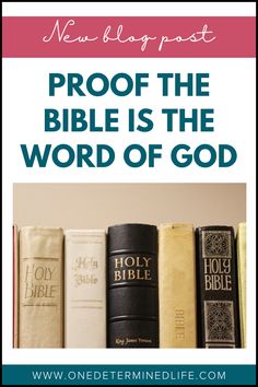 a row of books with the words proof the bible is the word of god