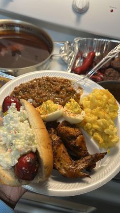 a person holding a paper plate with some food on it