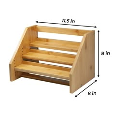 a wooden shelf with measurements for the top and bottom