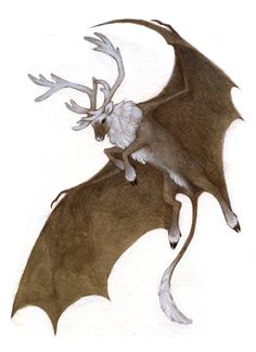 a drawing of a bat with antlers on its back