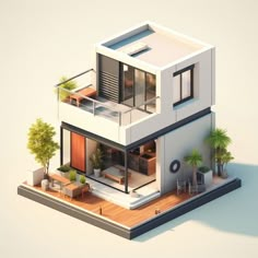 3D Rendering of an Isometric House Blender Architecture, Isometric House, Small House Model, Santa Monica Los Angeles, Lego House Ideas, Rumah Minecraft Sederhana, Minecraft Interior Design, Room Addition