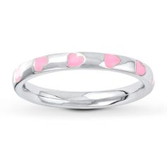 Add some fun color to your stackable ring collection with this 2.25mm pink enamel heart band. Jewelry Questions, Fashion Rings Silver, Heart Band, Jewelry Advice, Kay Jewelers, Solitaire Necklaces, Ring Collection, Fun Color, Valentines Necklace