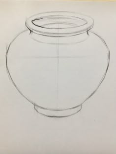 a drawing of a vase on a piece of paper with the bottom half drawn up