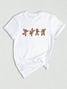 Introducing our Gingerbread Man Dancing Shirt, a humorous and festive addition to your Christmas wardrobe. This Funny Christmas Shirt showcases a playful baker-themed design, making it a perfect choice for those who appreciate the joy of baking during the holiday season.Gingerbread Man Dancing Shirt, Funny Christmas Shirt, Funny Baker Tee, Christmas T-Shirt, Holiday Shirt, Christmas Cookies Tee White Casual  Short Sleeve  Animal,Cartoon,Christmas,Colorblock,Figure,Geometric,Graphic,Leopard Print,Letter,Striped,Plants,Textured Pattern    Women Clothing, size features are:Bust: ,Length: ,Sleeve Length: Cute Cricut Christmas Shirts, Christmas Vinyl Shirts, Christmas T Shirt Ideas, Christmas Shirt Ideas, Man Dancing, Joy Of Baking, Xmas Sweaters, Christmas Wardrobe, Tee Ideas