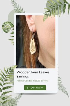 wooden fern leave earrings Leave Earrings, Lovers Gift Ideas, All Things Green, Creative Gift Ideas, Christmas Stocking Gifts, Leaves Earrings, Fern Leaves, Camping Lovers, Outdoor Essentials