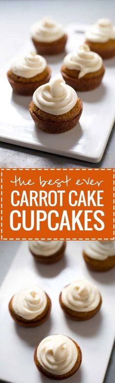 the best ever carrot cake cupcakes with cream cheese frosting on top are ready to be eaten