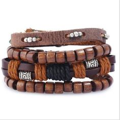 CHARM FREEDOM BOHO & CHARM FREEDOM BOHO & HIPPIE MULTI-LAYER BRACELET SET (4PCS) | shop online | best online shopping | shopping spree Men Bangle, Leather Bracelet For Men, Diy Leather Bracelet, Beaded Leather Bracelet, Retro Bracelet, Genuine Leather Bracelet, Fashion Beads, Diy For Men, Bangle Jewelry