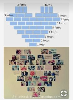 a heart made out of photos with the words 3 fotos, 3 fotos and 5 fotos