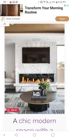 an image of a living room with fireplace and tv above the fire place in it