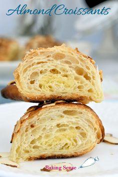 two pieces of bread are stacked on top of each other in front of the camera