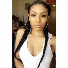 Feed in braids. Simple. Cute. Side Braid Black Hair, Side Part French Braids Black Hair, French Braids Natural Black Hair, Two Braids On Each Side Of Head, Feed In French Braids Two, 2 Braids With Weave Side Part, 2 Braids Side Part, 2 Feed In Braids Side Part, Two Goddess Braids Cornrows