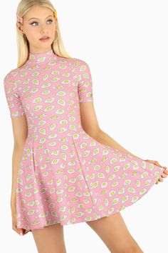 Gudetama Short Sleeve Evil Mini Skater Dress - 7 DAY UNLIMITED ($109AUD) by BlackMilk Clothing Peplum Tops, Fantasy Closet, Mini Skater Dress, Heidi Klum