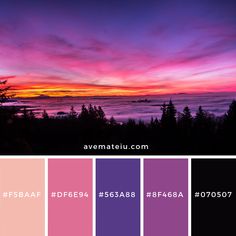 the sky is covered in pink, purple and black colors as the sun goes down