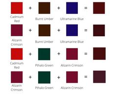 the color chart for different shades of red, purple and blue with their corresponding names