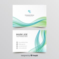 two business cards with wavy green and blue waves on the front, one is blank