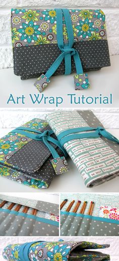 the instructions for how to make an art wrapper with fabric and ribbon on it