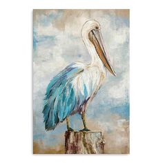 a painting of a pelican on a post