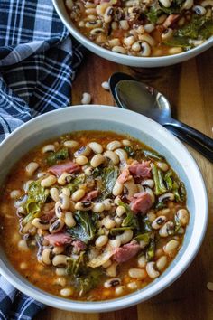 slow cooker black eyed peas and collard greens in a white bowl with text overlay