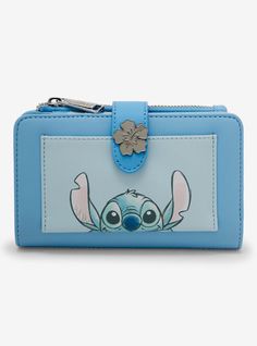 a blue wallet with a cartoon character on it