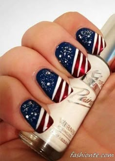 Paint the town red white and blue this 4th of July with a patriotic manicure like this one. Patriotic Nail, Fantastic Nails, Unghie Nail Art, Holiday Nail Designs, Nagel Tips, 4th Of July Nails