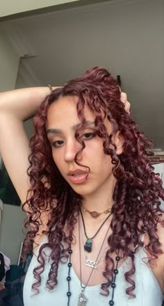 Red Hair Underneath Brown Curly, Ruby Red Curly Hair, Cherry Coke Hair Curly, Curly Maroon Hair, Red Wine Curly Hair, Dark Red Curly Hair Burgundy, Black Cherry Curly Hair, Curly Hair Dark Red