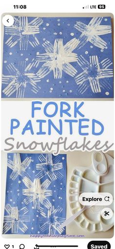 an image of some paper snowflakes on a table with the text fork painted snowflakes