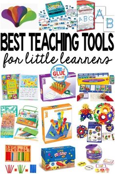 an advertisement for the best teaching tools for little learners, including toys and books