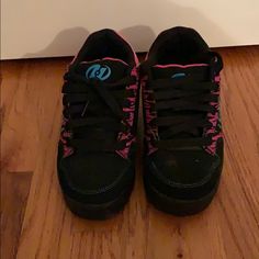 Black Heely’s With Hot Pink Accents And Zebra Type Stripes And Blue Heely’s Logo On Side And Tongue. Excellent Condition...Never Worn Outside. Does Not Include Base Piece To Replace Wheels. S Logo, Pink Accents, Womens Shoes Sneakers, Black Color, Hot Pink, Shoes Sneakers, Black Pink, Size 7, Stripes