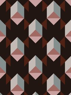 an abstract geometric design in brown, pink and grey colors on a black background for wallpaper or fabric