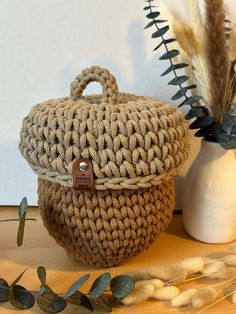 a basket sitting on top of a wooden table