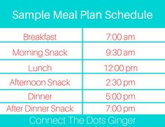 the meal plan schedule is shown in blue and white, with pink lettering on it