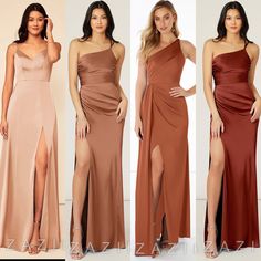 four different styles of dresses with one side slited and the other side split open