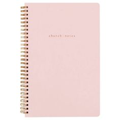 a pink notebook with the words church notes written in gold foil on top of it