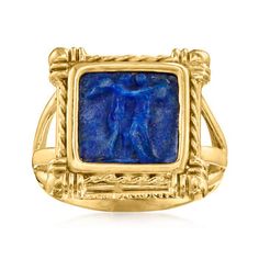 Italian Tagliamonte Lapis Cameo Ring in 18kt Yellow Gold Over Sterling. Size 6. From Italy, we present this touching Tagliamonte ring. An 11x11mm square lapis cameo depicts the loving embrace of a couple in an ornate frame of 18kt yellow gold over sterling silver. 5/8" wide. Natural pyrite flecks will vary. Tagliamonte lapis cameo ring. Loving Embrace, Italian Gold Jewelry, Pearl Bracelet Gold, Cameo Pendant Necklace, Pearl Strands Necklace, Lapis Lazuli Jewelry, Lapis Ring, Lapis Lazuli Ring, Gold Rings Jewelry