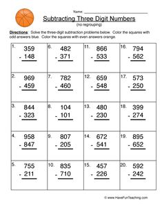 subtracting three digit numbers worksheet for students to practice addition skills in the classroom