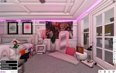 Bloxburg Pink Room Ideas, Baddie Room Bloxburg, Teen Room Decor Bloxburg, Bloxburg Loft Bedroom, Custom Chair Bloxburg, Gaming Room Bloxburg, Pink Mansion Bloxburg, Bloc Burg House Layout, Bloxburg Mom Room Ideas