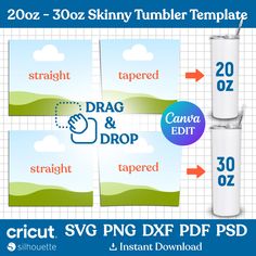 four different types of paper with the words drag and drop on them, including one for each