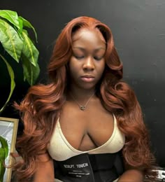 #gingerhairinspiration #bodywavehair #frontalinstall #wigs #hairstyles #wigsforblackwomen Ginger Wig Black Women Outfit, Brown Frontal Wig On Dark Skin, Frontal Wigs Color, Brown Lace Front Wig Side Part, Reddish Brown Frontal Wig, Fall Color Wigs Dark Skin, Hair Laid Wigs, Copper Lace Front Wigs, Brown Weaves Black Women