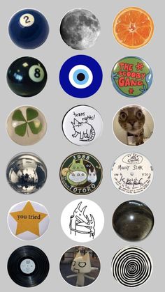 many different types of buttons with pictures on them