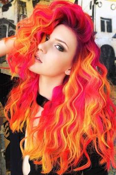 Red And Orange Hair, Fire Hair Color, Cheveux Oranges, Sunset Hair, Hair Color Orange, Fire Hair, Rainbow Hair Color, Guy Tang, Neon Hair