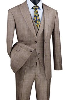 Elegant Plaid Suit With Notch Lapel, Gq Suits, Elegant Tailored Plaid Three-piece Suit, Fancy Vest, Classic Fitted Plaid Three-piece Suit, Men Suits Modern, Plaid Single-breasted Suits For Tailoring, Brown Tuxedo, Classic Single-breasted Plaid Suits