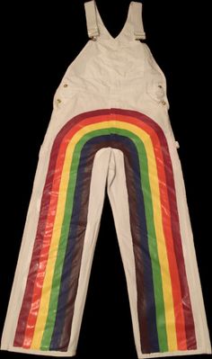 White Rainbow Overalls Size 32x30 Clown Overalls, Kidcore Overalls, Rainbow Overalls, Rainbowcore Fashion, Rainbow Coat, Kidcore Clothing, Rainbow Pants, Rainbow Clothes, Soft Kidcore