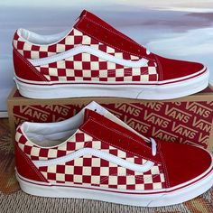 New In The Box Authentic Vans Men’s Old Skool (Primary Check) Rng Rd/W Vn0a38g1p0t Sneakers Red Vans Shoes, Vans Old Skool Checkerboard, Fire Shoes, Vans Men, Red Vans, Authentic Vans, Vans Red, Shoes Vans, Swag Shoes