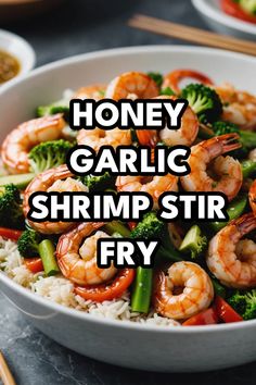 A photo of a  Honey Garlic Shrimp Stir Fry a Stir fry Recipes Garlic Shrimp Stir Fry, Honey Garlic Shrimp, Flavorful Dinner, Shrimp Stir Fry, Shrimp And Broccoli