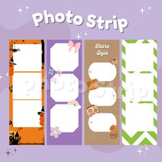 the halloween photo strip is shown in three different colors