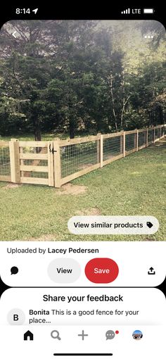 an iphone photo of a fenced in area with the text, share your feedback