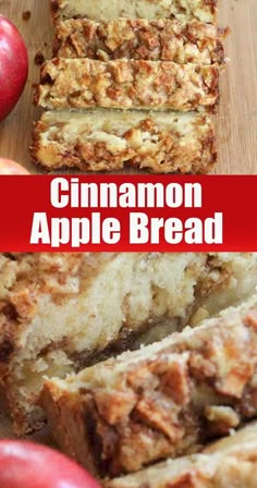 cinnamon apple bread cut into slices on a cutting board